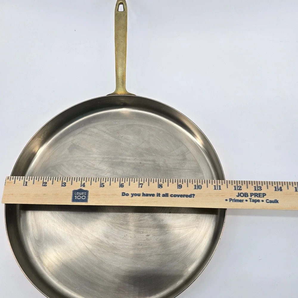 Vtg Paul Revere Copper Skillet Pan Brass Handle Stainless Lined USA 11.5 Inch